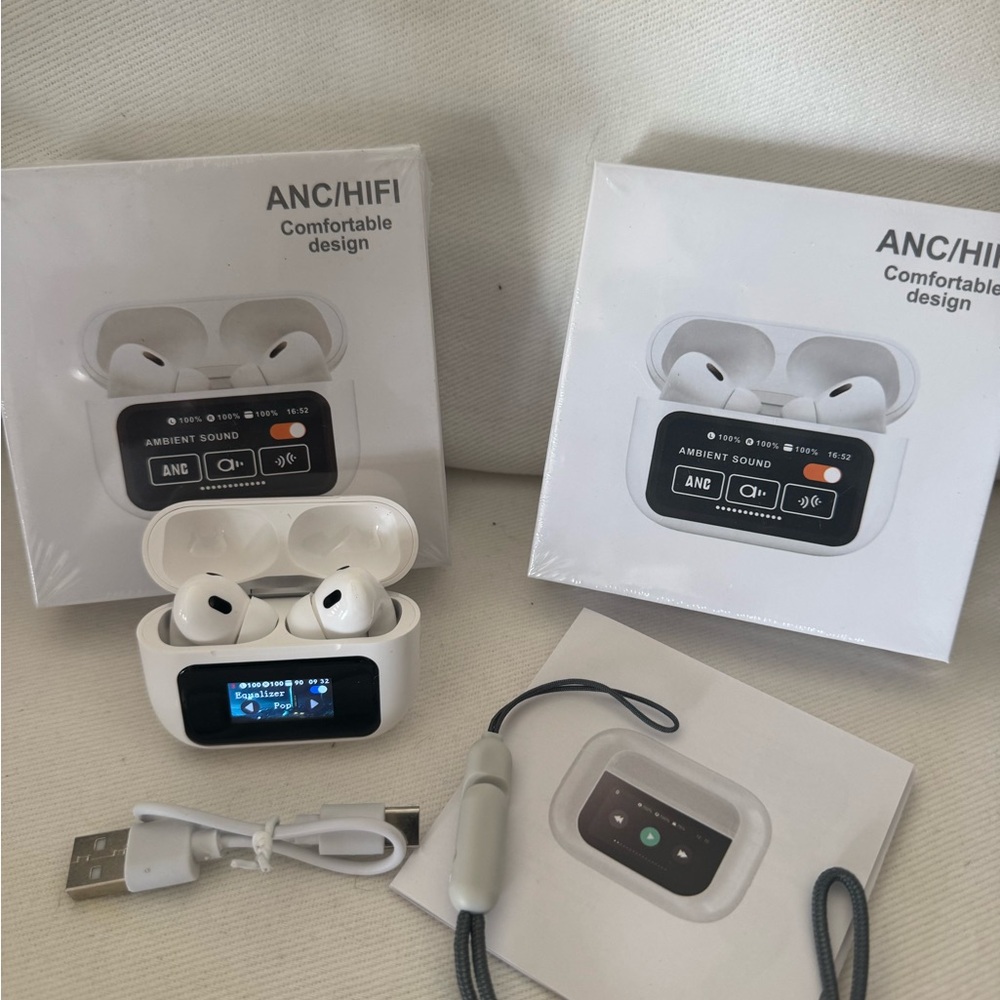 White ANC/HIFI Wireless Earbuds with Display